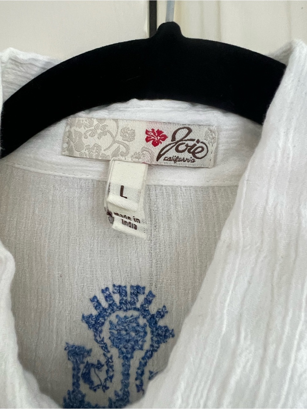 Joie White Shirt Dress with Blue Embroidered Stripes - Picture 5 of 6